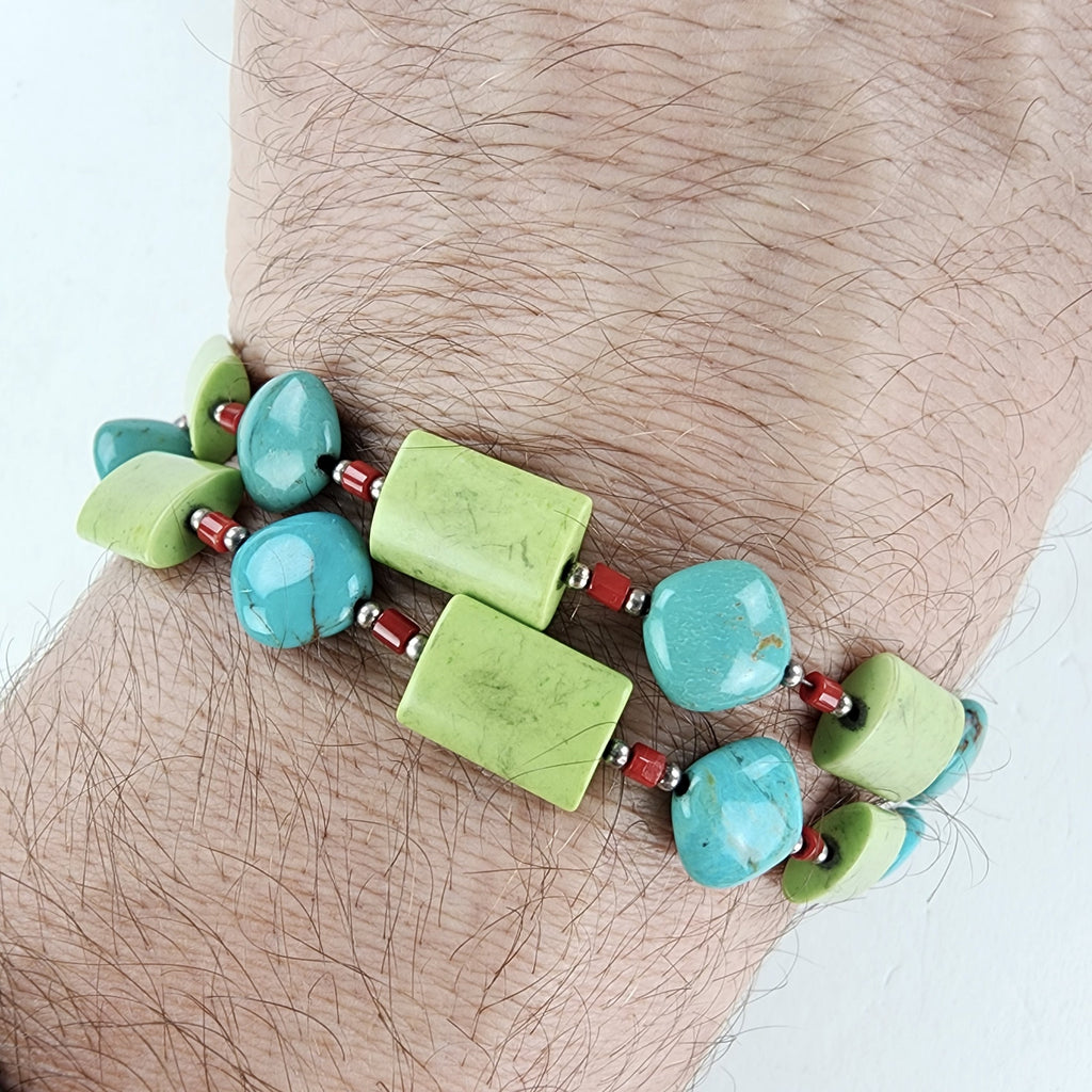 Lime & Blue Howlite Turquoise Bracelet & Earring Set Sterling Silver 925