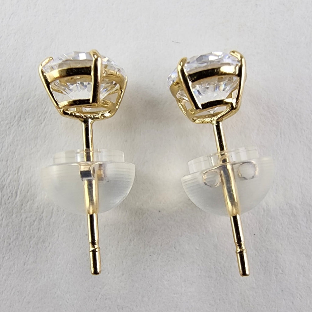14K Yellow Gold Clear Spinel Solitaire Stud Earrings New