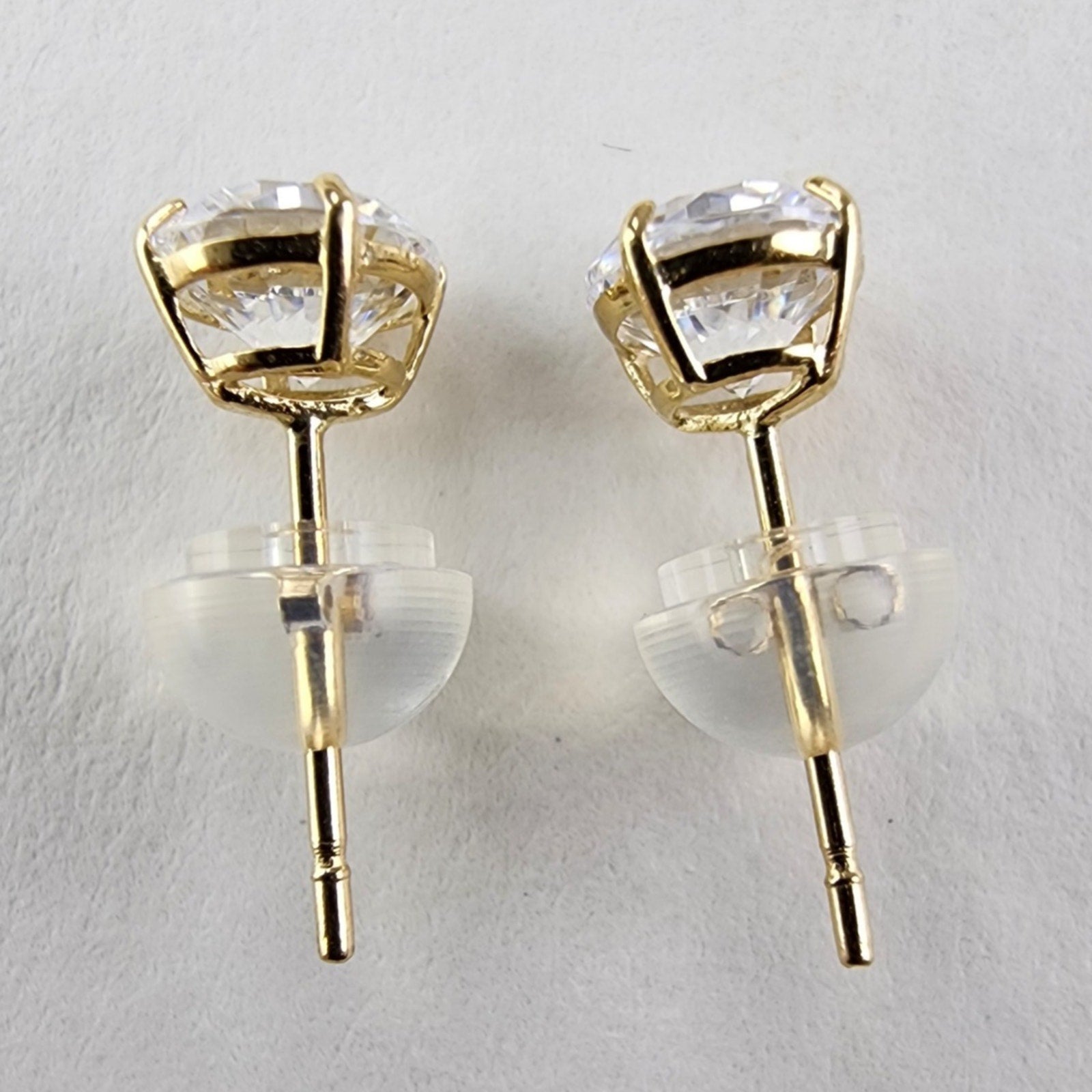 14K Yellow Gold Clear Spinel Solitaire Stud Earrings New