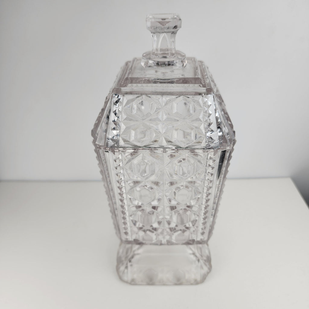 Purple Depression Pressed Glass Lidded Cookie Jar 8 1/2" Tall Vintage