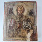 19th C Russian Icon of St Nicholas the Wonderworker Hand Painted Travel Size