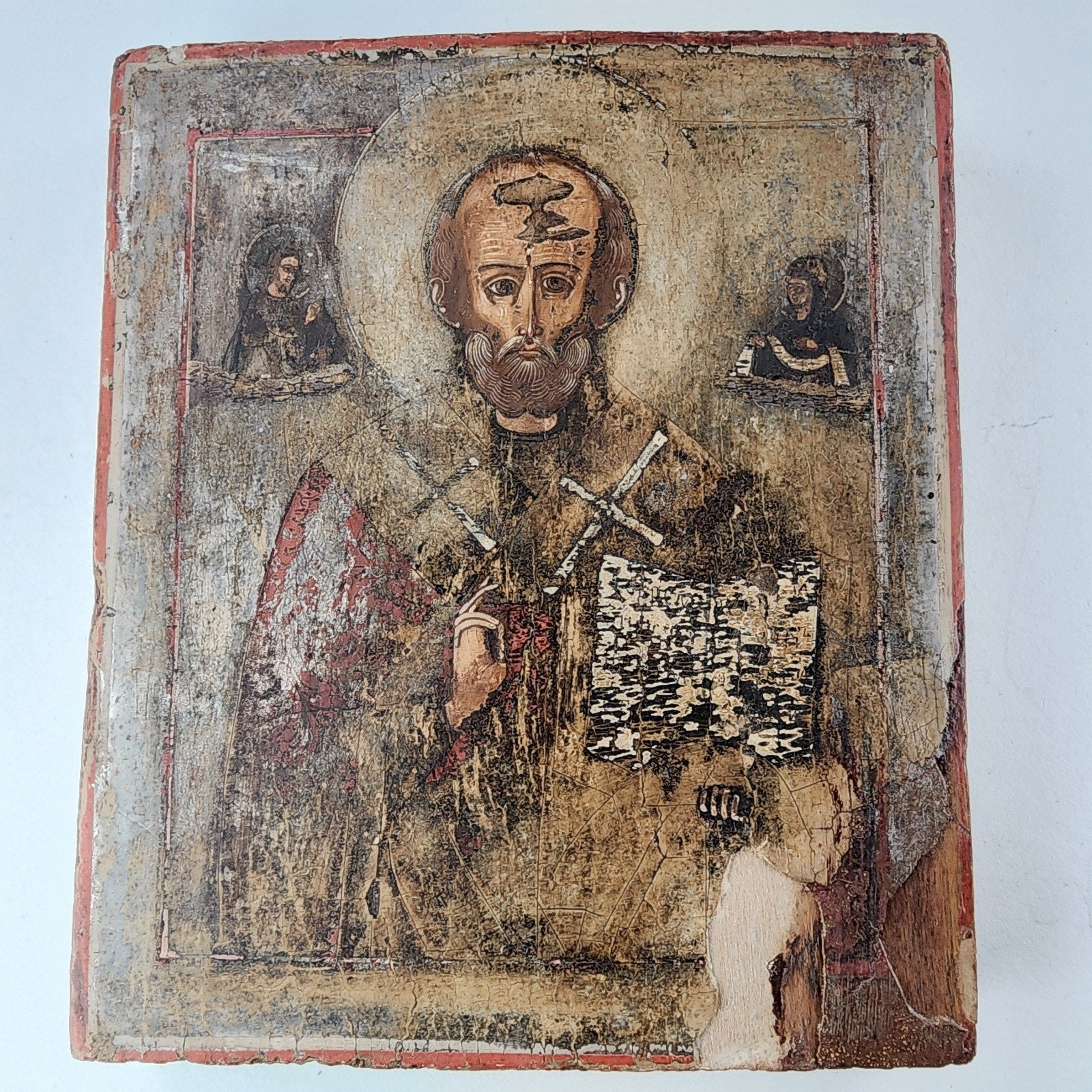 19th C Russian Icon of St Nicholas the Wonderworker Hand Painted Travel Size