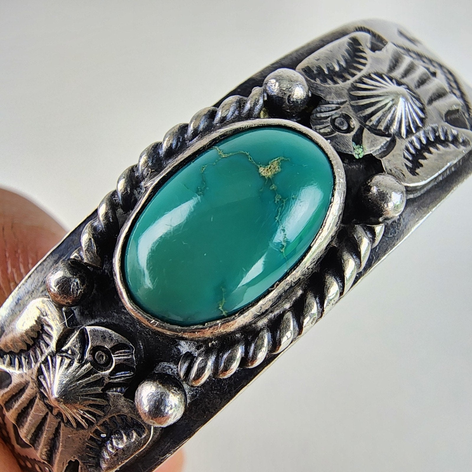 6 1/2" Fred Harvey Era Eagle Turquoise Sterling Silver 925 Cuff Bracelet Native
