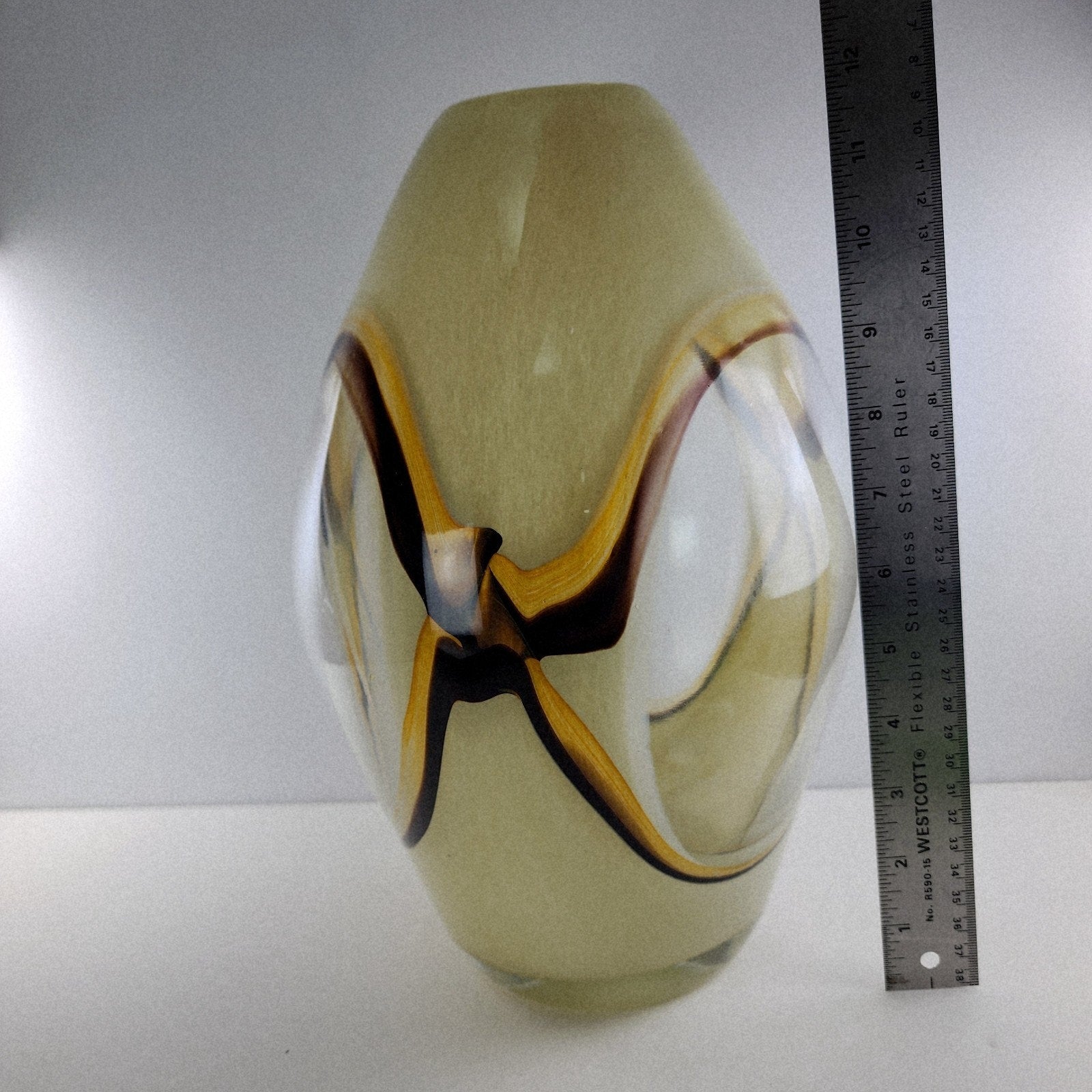 12" Eastern Tan Window Glass Vase Vintage Hand Blown