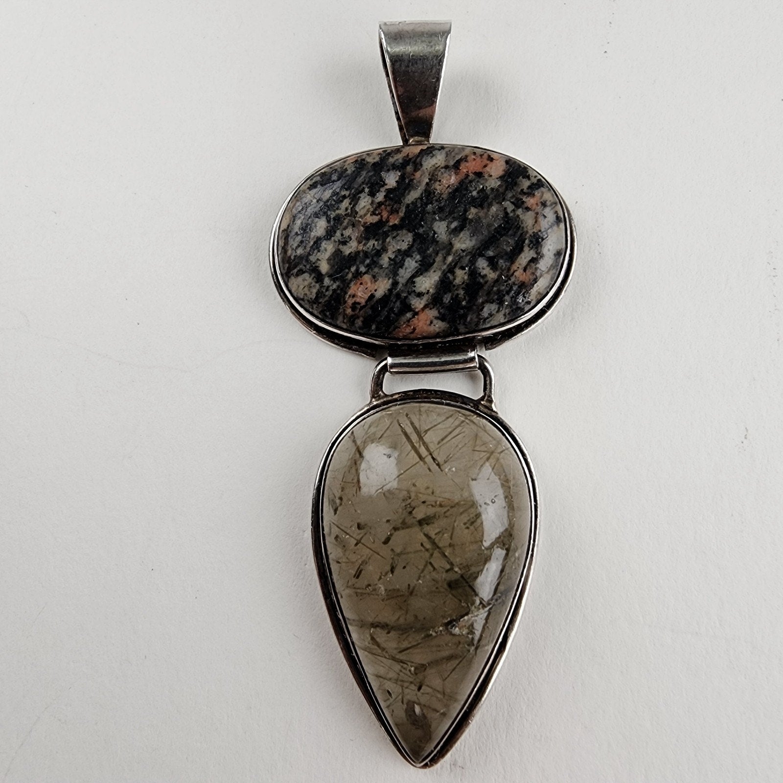 Rutilated Quartz & Rhodochrosite Sterling Silver 925 Vintage Articulated Pendant