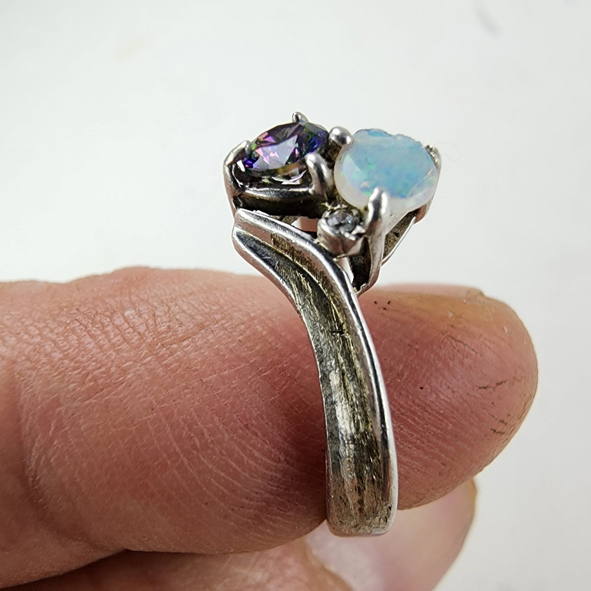 Opal & Mystic Quartz Ring Size 8 1/2 Sterling Silver 925 Vintage