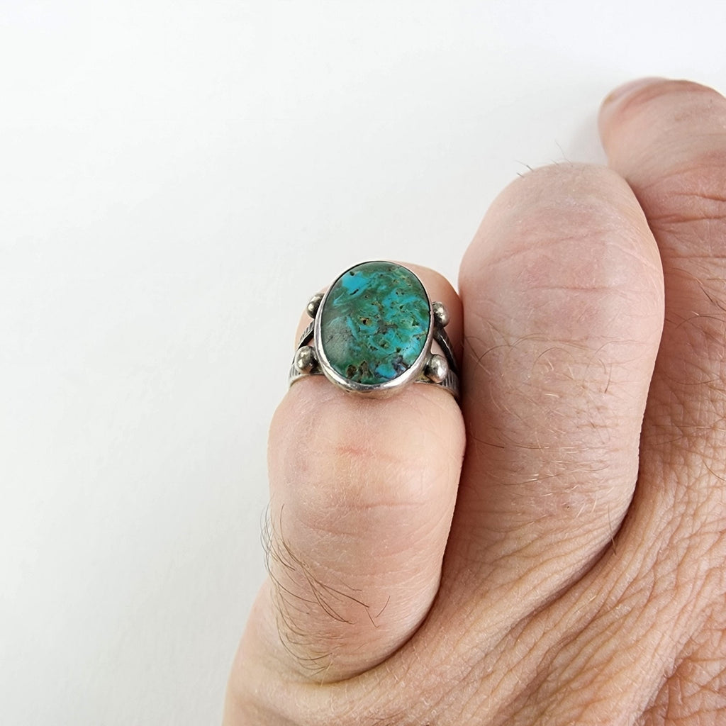 Chrysocolla Old Pawn Stamped Native Ring Size 5 3/4 Sterling Silver 925 Vintage