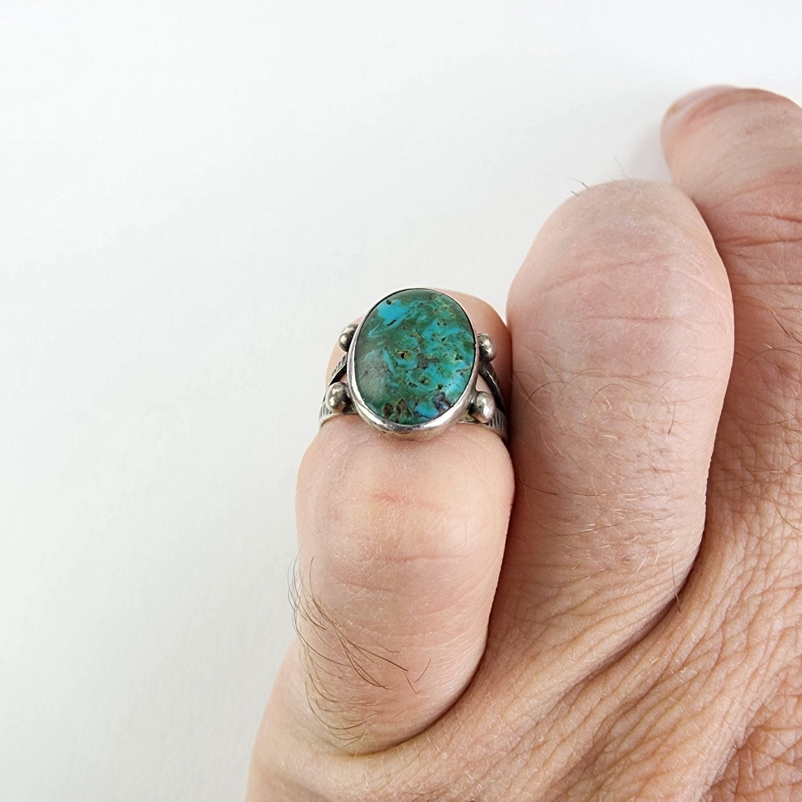 Chrysocolla Old Pawn Stamped Native Ring Size 5 3/4 Sterling Silver 925 Vintage
