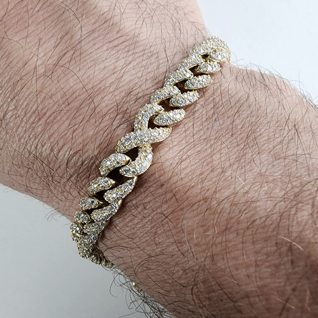 8 1/2" Cuban Crossover 8mm Bracelet in Gold Over Sterling Silver 925 Iced Out 29g
