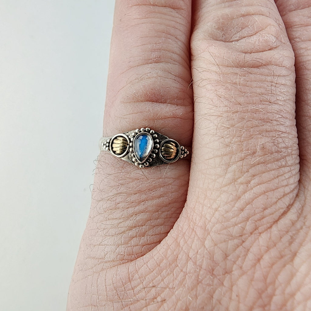 Nepal Quartz Brass Accent Ring Size 8 Sterling Silver 925 Vintage