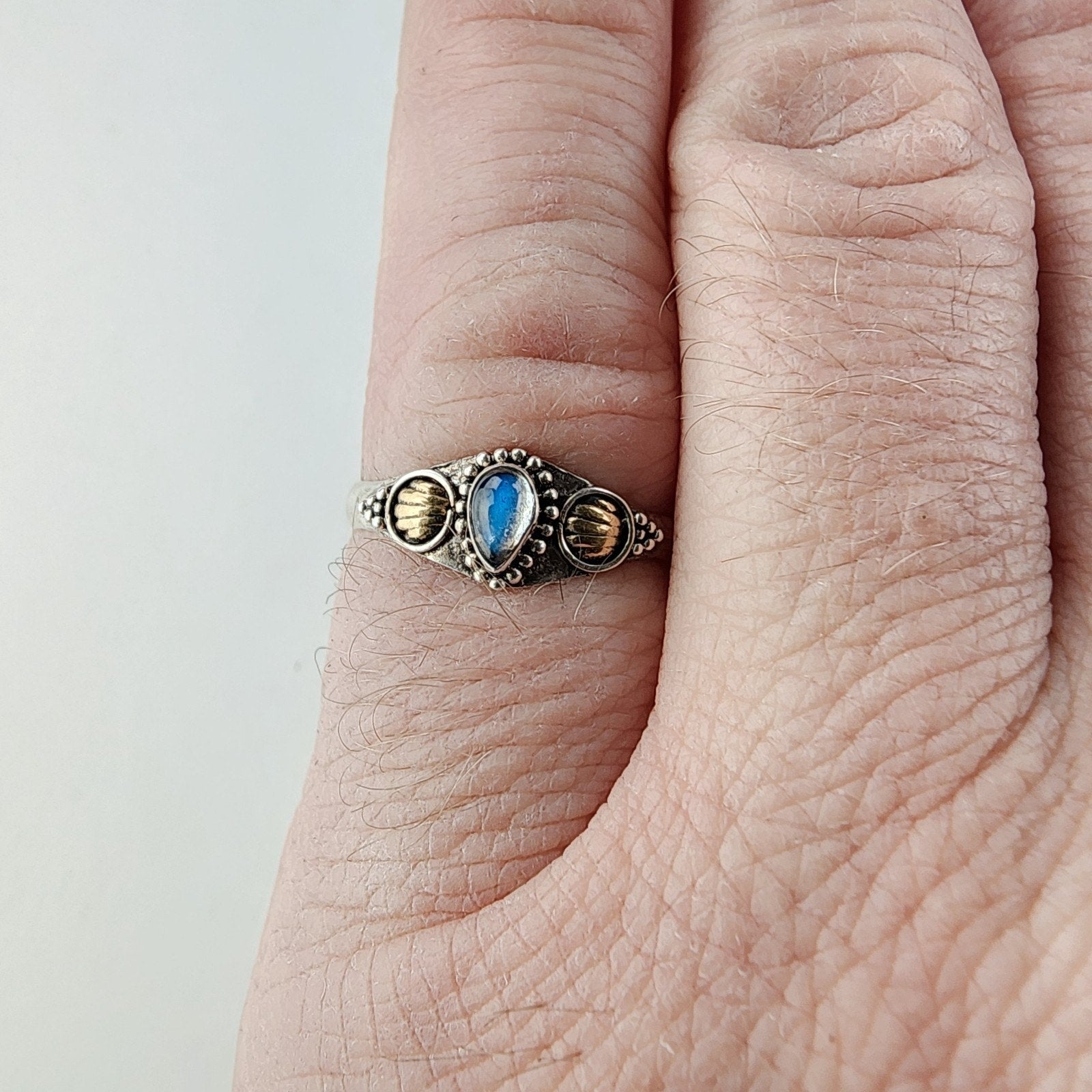 Nepal Quartz Brass Accent Ring Size 8 Sterling Silver 925 Vintage