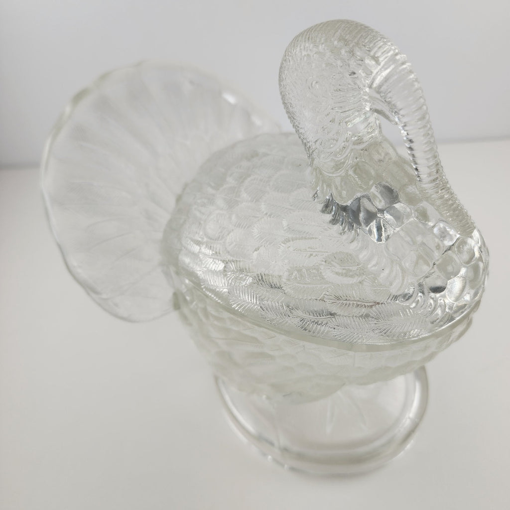Clear Glass Turkey Lidded Candy Covered Dish by L.E. Smith Vintage