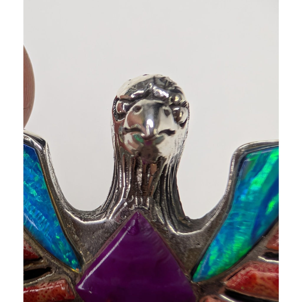 Bird Pendant Sterling Silver 925 Multistone Opal Turquoise Inlay Southwestern