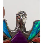 Bird Pendant Sterling Silver 925 Multistone Opal Turquoise Inlay Southwestern