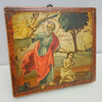 18c Sacrifice of Abraham Greek Icon Antique Hand Painted Isaac & Ram Unrestored