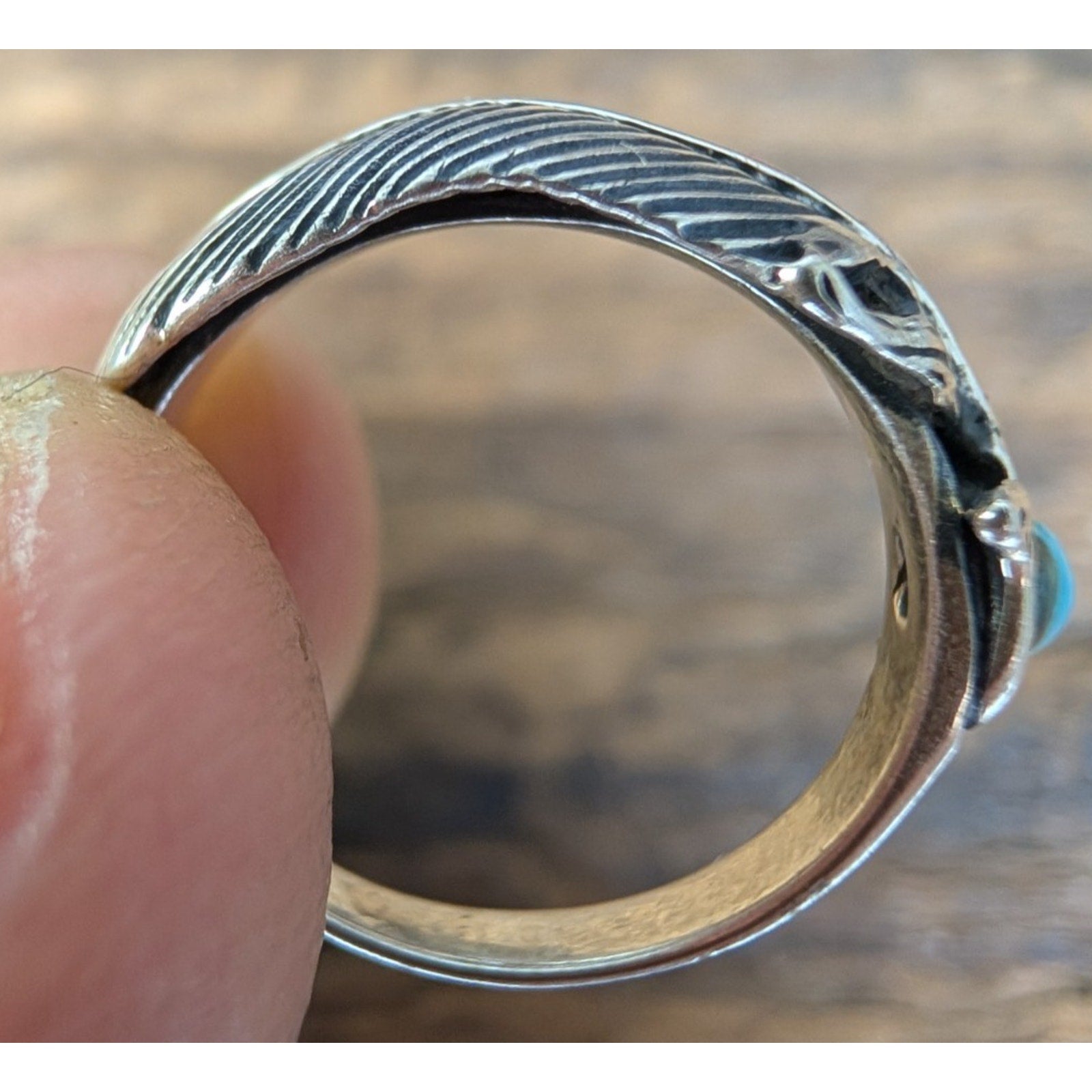 Turquoise Feather Sterling SIlver 925 Ring Size 5 1/2 Southwestern