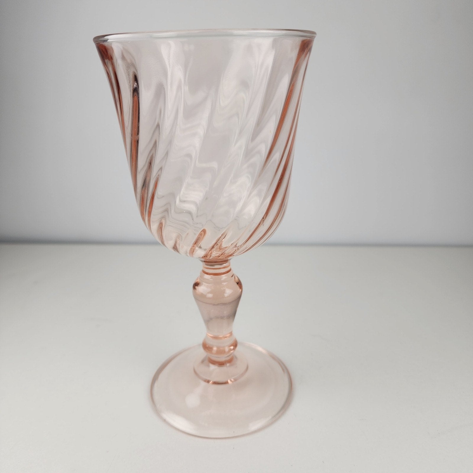 6 1/2" Pink Depression Glass Twisted Stemware Wine Glass Vintage