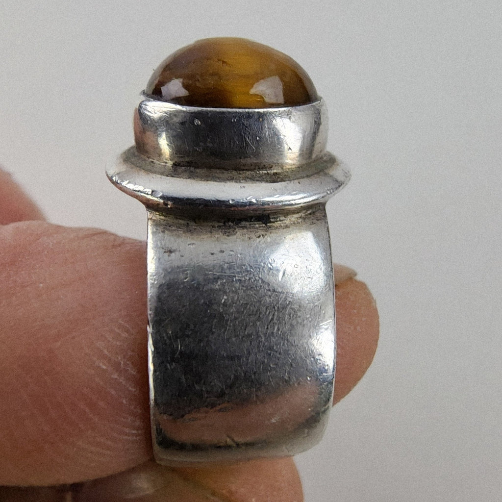 Tigers Eye Cabochon Ring Size 8 1/2 Sterling Silver 925 Vintage Southwestern