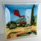 Fused Glass Plate with Red Kite by Youth Artist Stephanie P