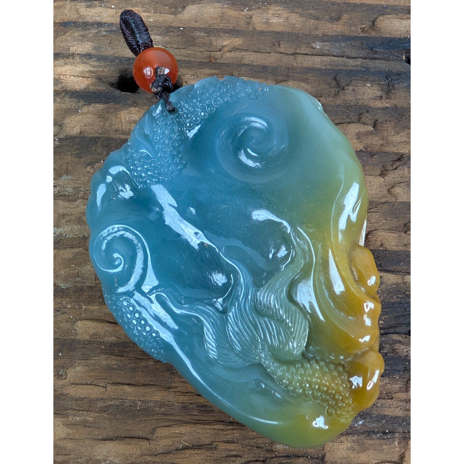 New Blue Guatemalan JADE Carved Chinese Dragon Pendant