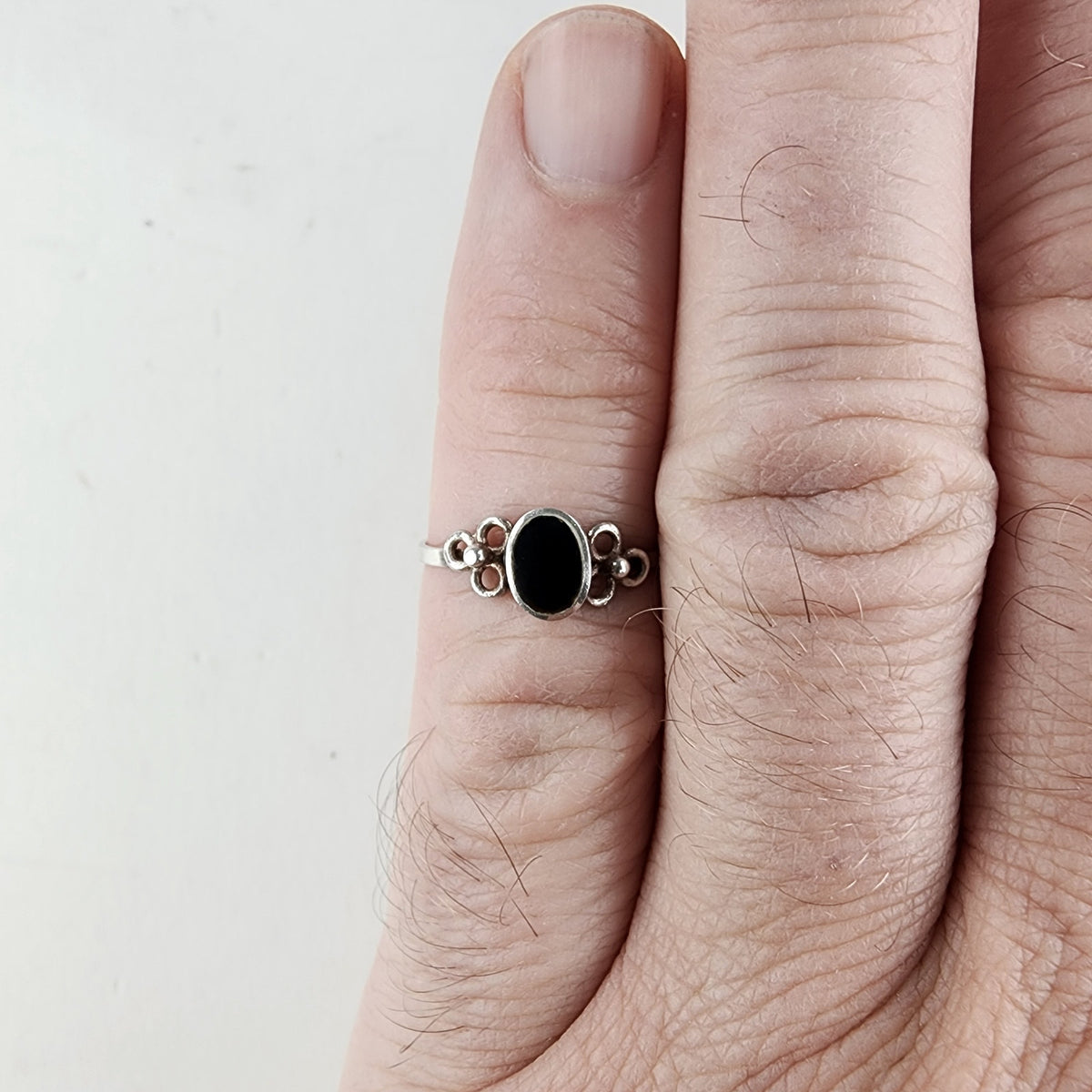 Vintage Black Onyx Inlay Ring Size 5 3/4 in Sterling Silver 925