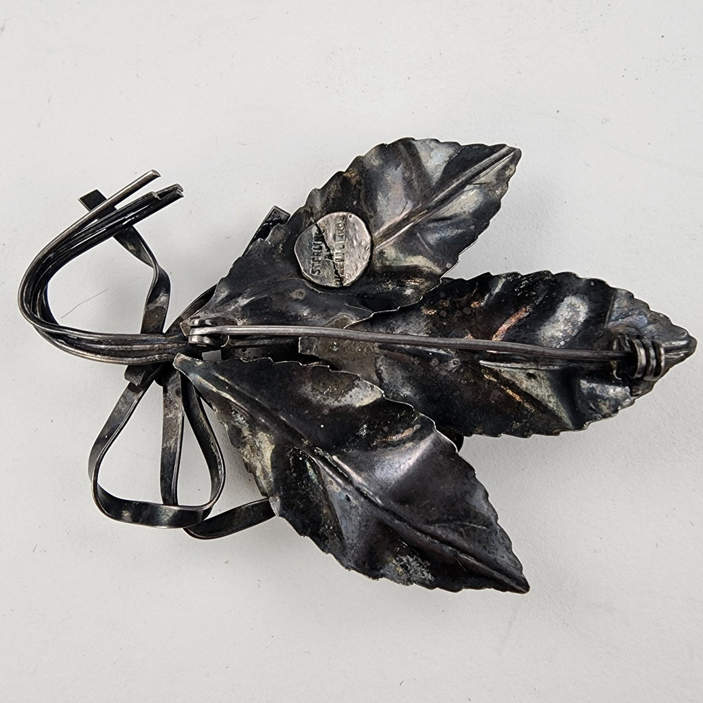 Leaf Ribbon Brooch Sterling Silver 925 Angello Bros Pin Antique