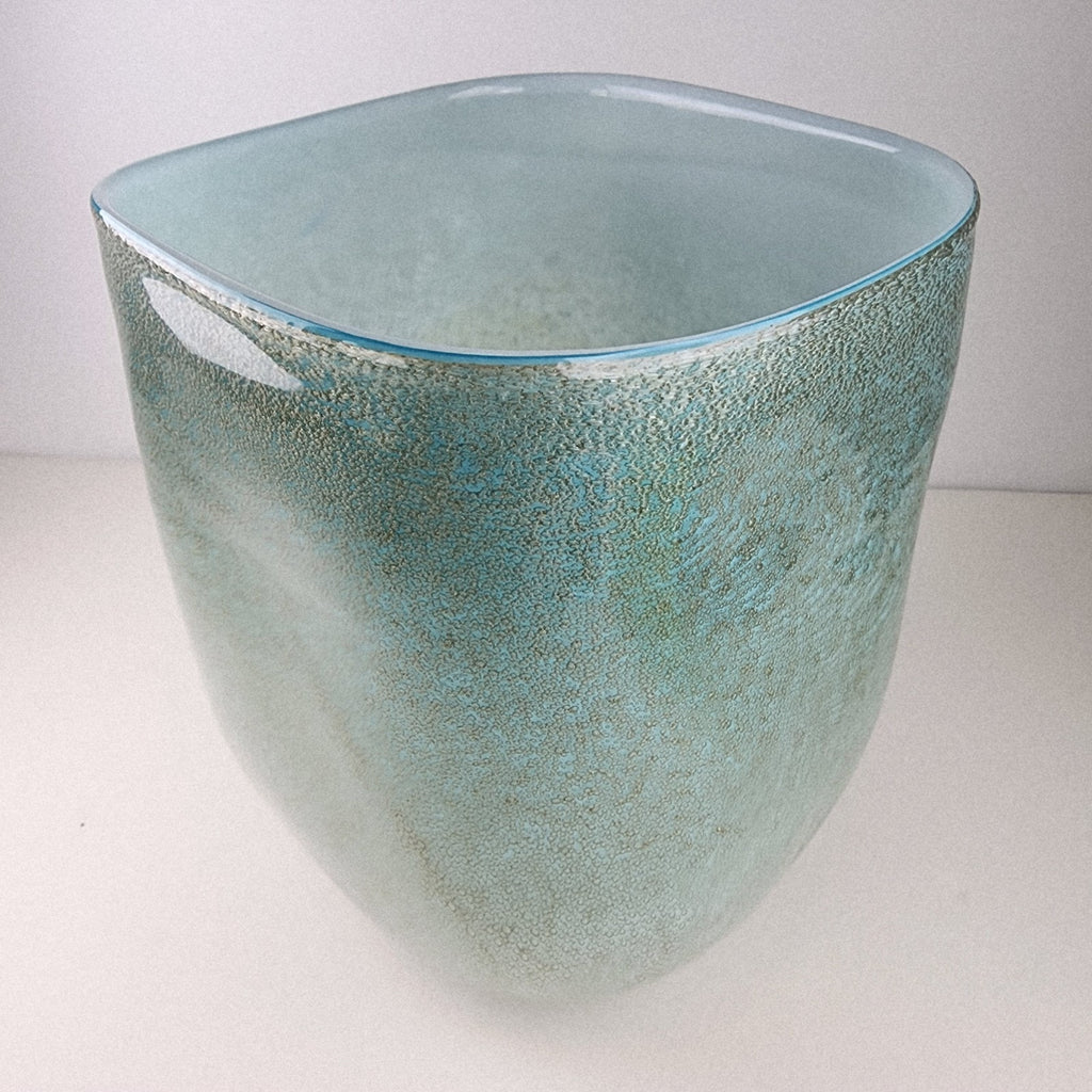 Seafoam Green Bubble Trap Art Glass Vase Hand Blown Square Vessel