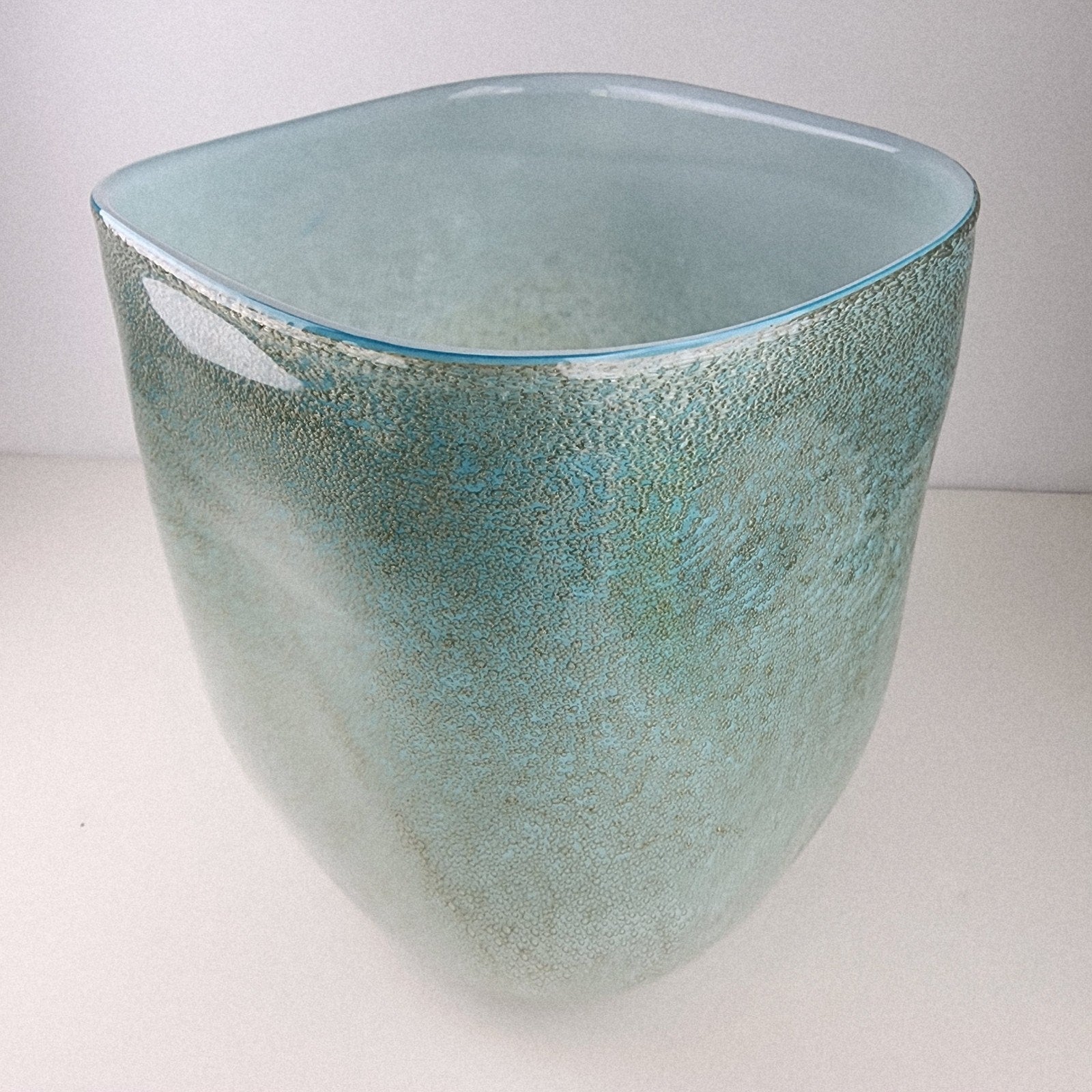 Seafoam Green Bubble Trap Art Glass Vase Hand Blown Square Vessel