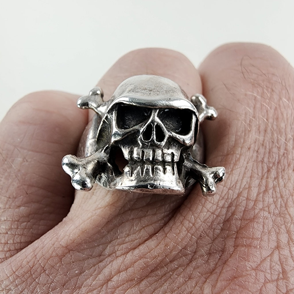 Biker Skull & Crossbones Ring Size 10 Sterling Silver 925 Vintage