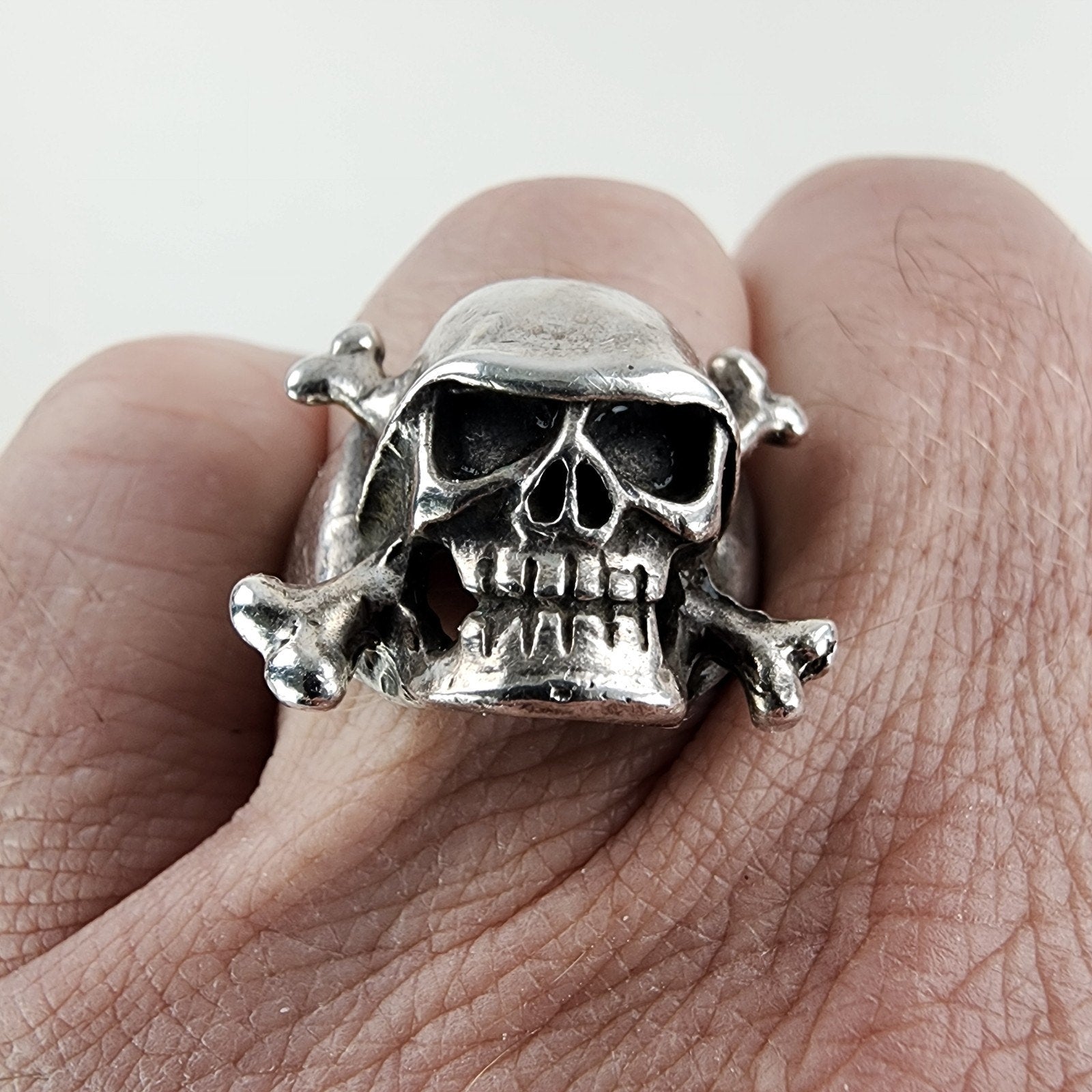 Biker Skull & Crossbones Ring Size 10 Sterling Silver 925 Vintage