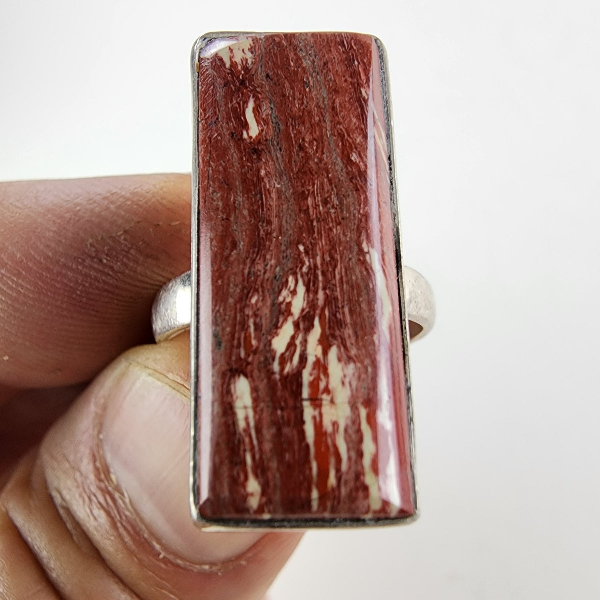 Petrified Wood Rectangle Ring Size 9 1/2 Sterling Silver 925 Vintage