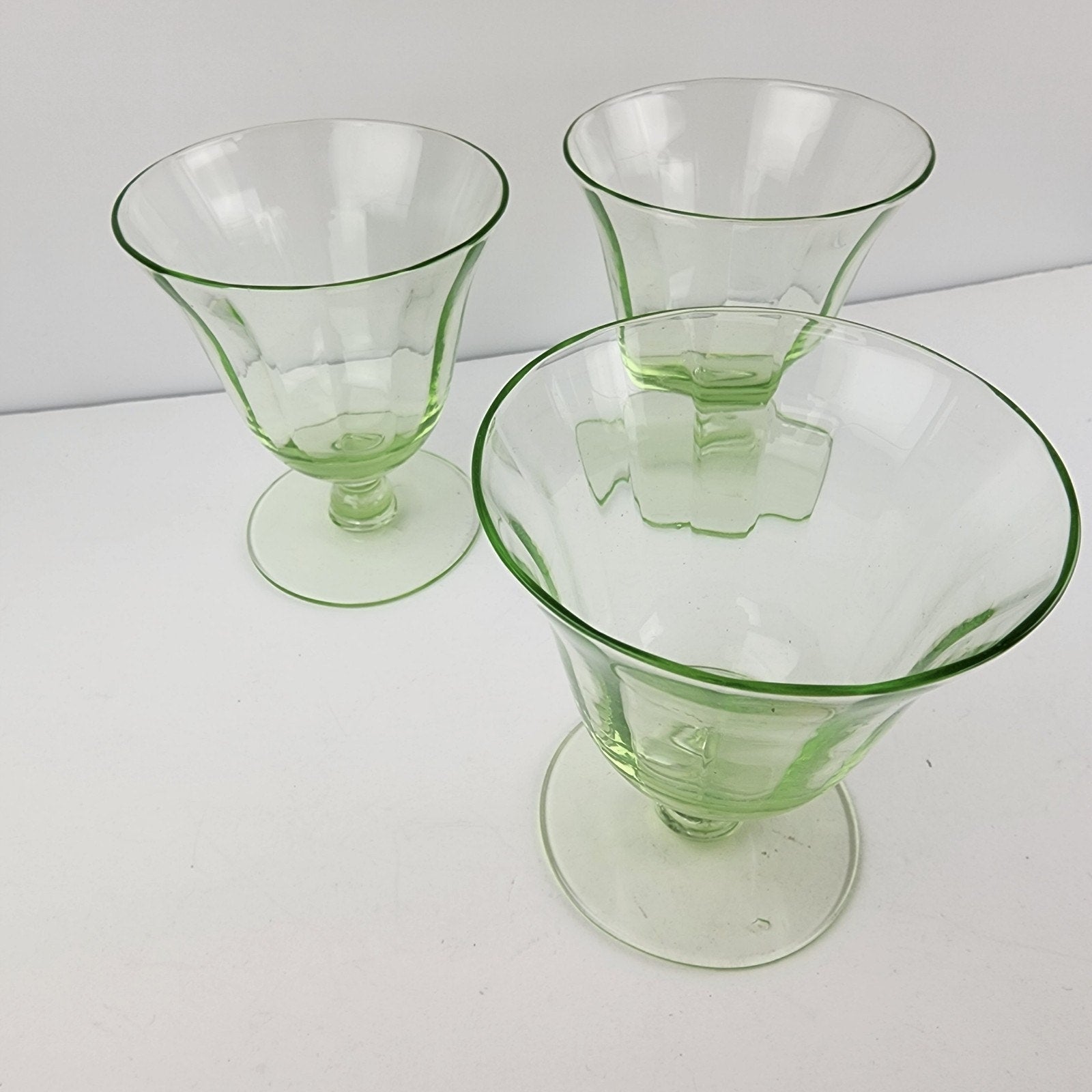 UV Uranium Glow Depression Glass Footed Desert Cups 4 Oz Set of Three