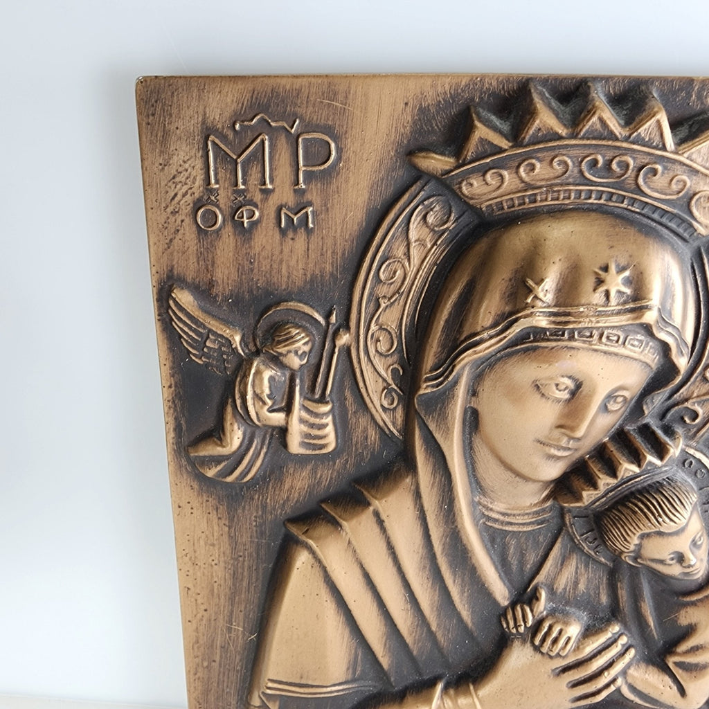 Gold Ceramic Madonna and Child Hodegetria Greek Icon 7" x 9"
