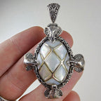Sarda Mother of Pearl Elephant Designer Pendant Sterling Silver 925 Vintage Bali