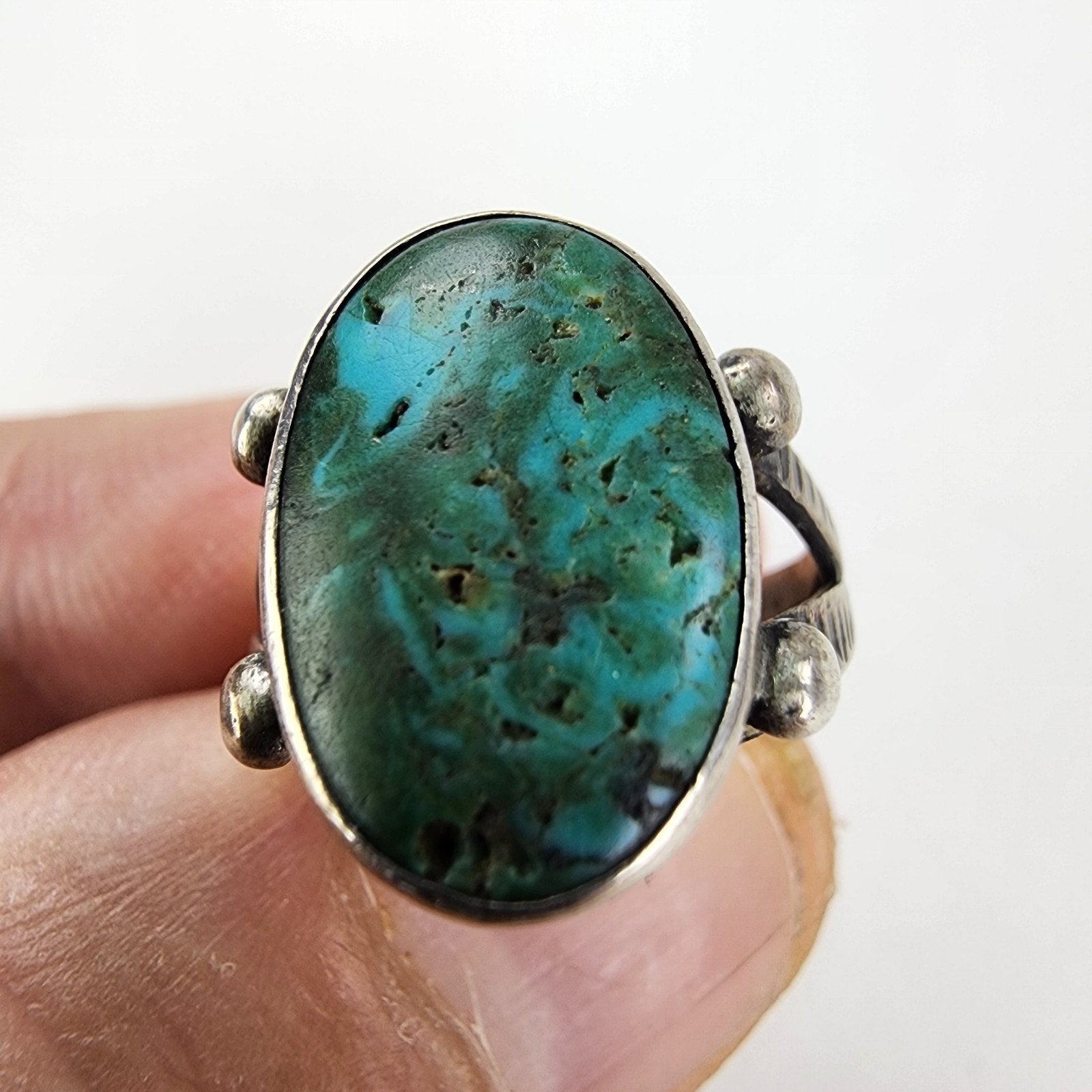 Chrysocolla Old Pawn Stamped Native Ring Size 5 3/4 Sterling Silver 925 Vintage