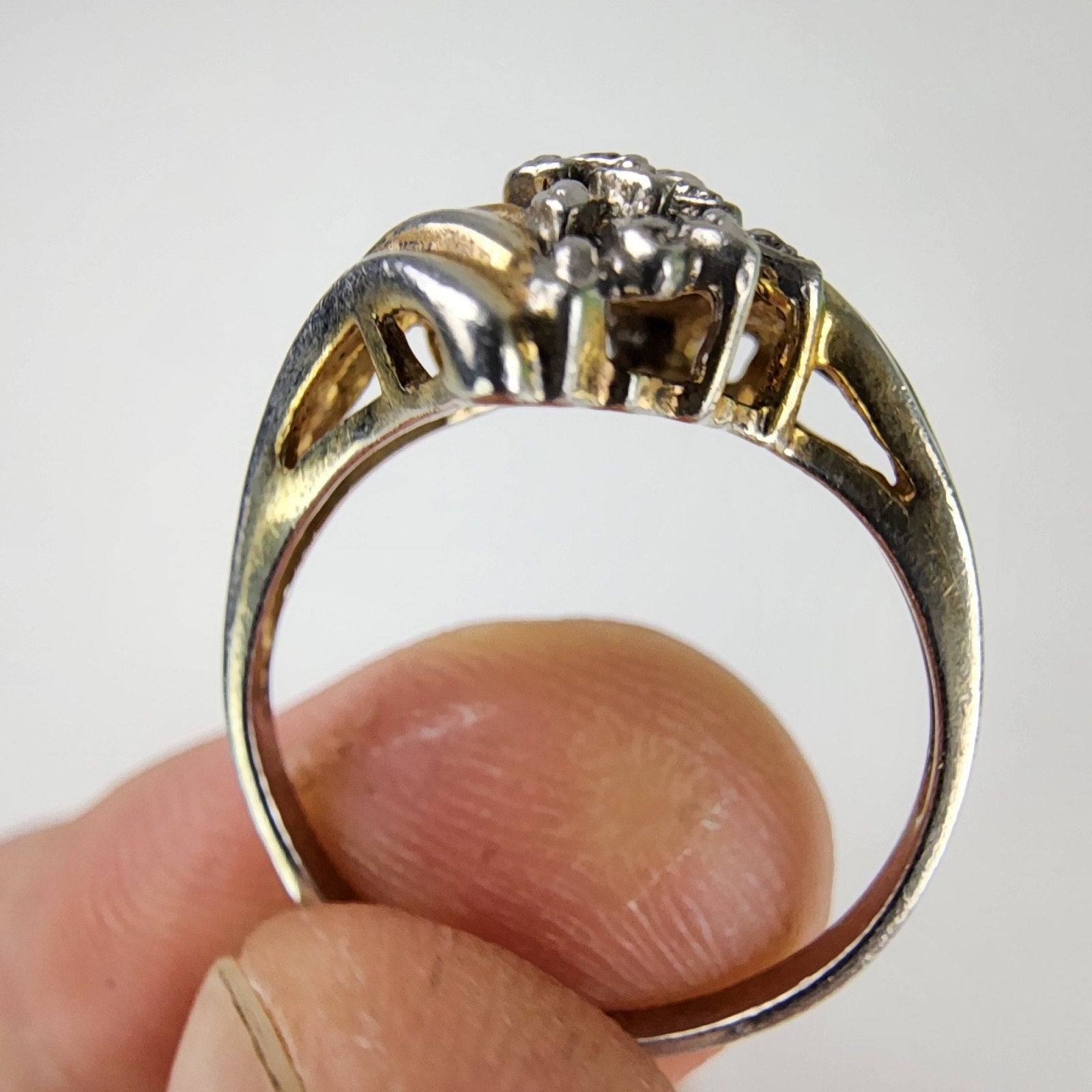 Gold Over Sterling Silver 925 Diamond Accent Cluster Bypass Ring Size 8 1/2