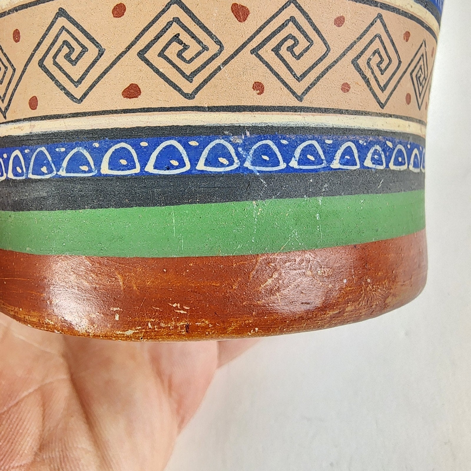 1930's Ladislao Ortega Polychrome Handled Basket Clay Painted Mexican Pottery