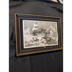 Framed 1881 Seal Hunt Print from Harpers Weekly Victorian Artwork Black & White