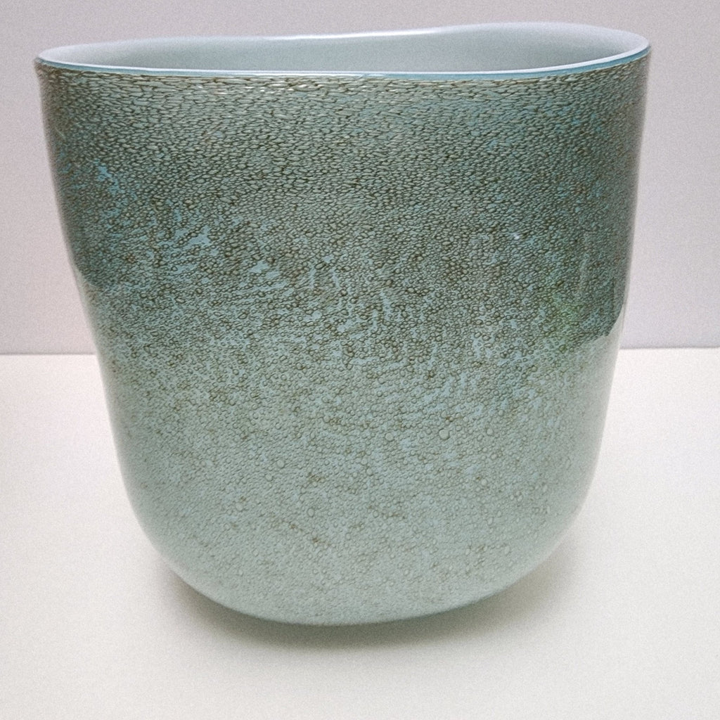 Seafoam Green Bubble Trap Art Glass Vase Hand Blown Square Vessel