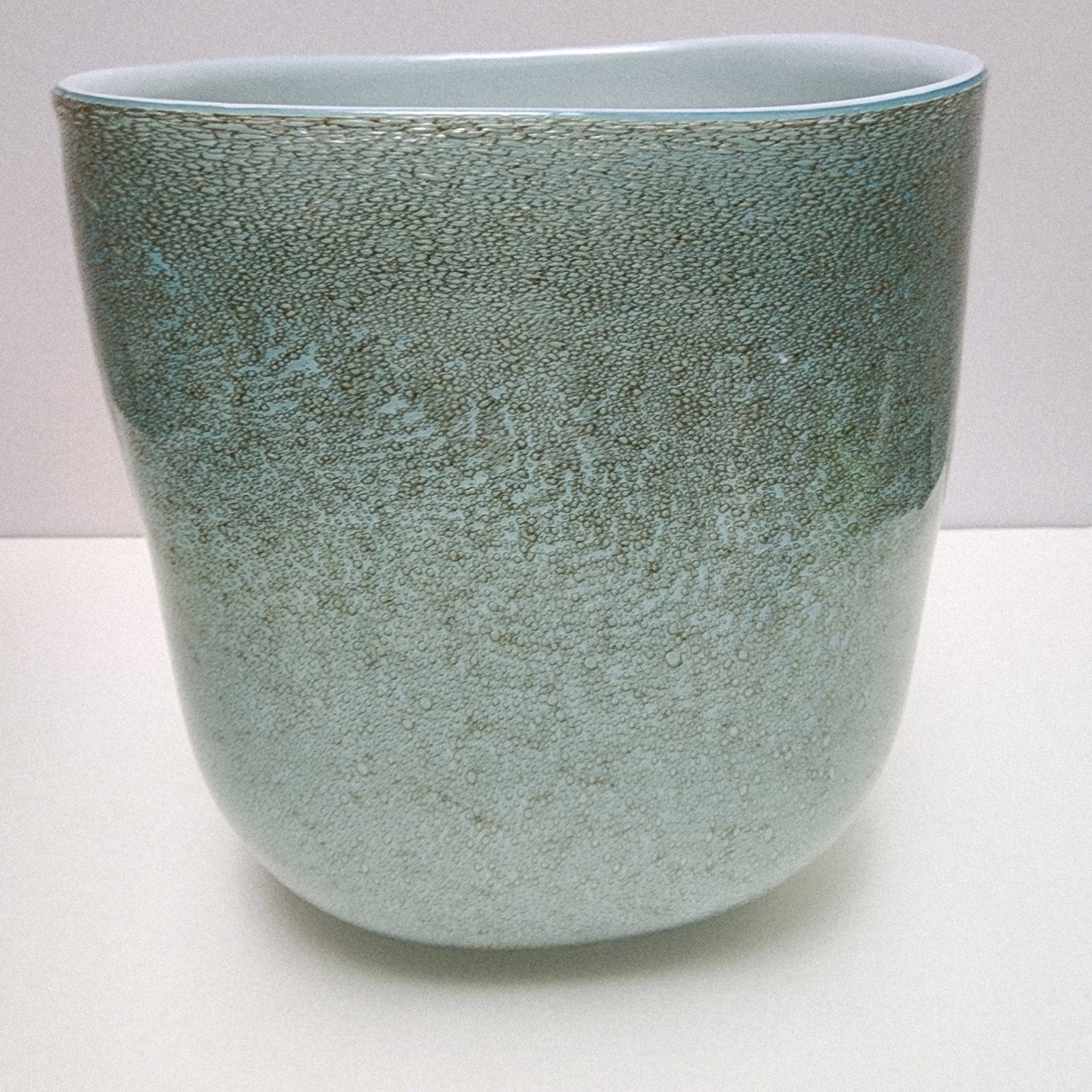 Seafoam Green Bubble Trap Art Glass Vase Hand Blown Square Vessel