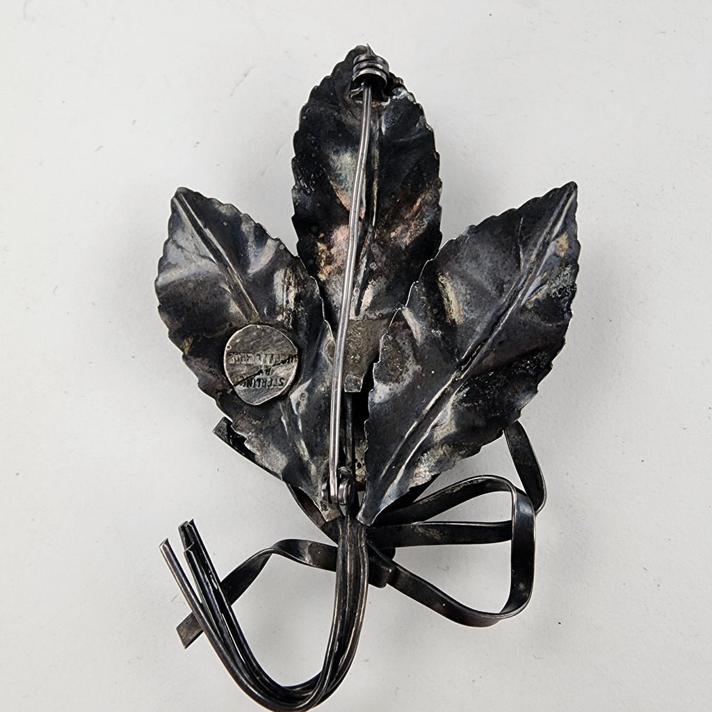 Leaf Ribbon Brooch Sterling Silver 925 Angello Bros Pin Antique