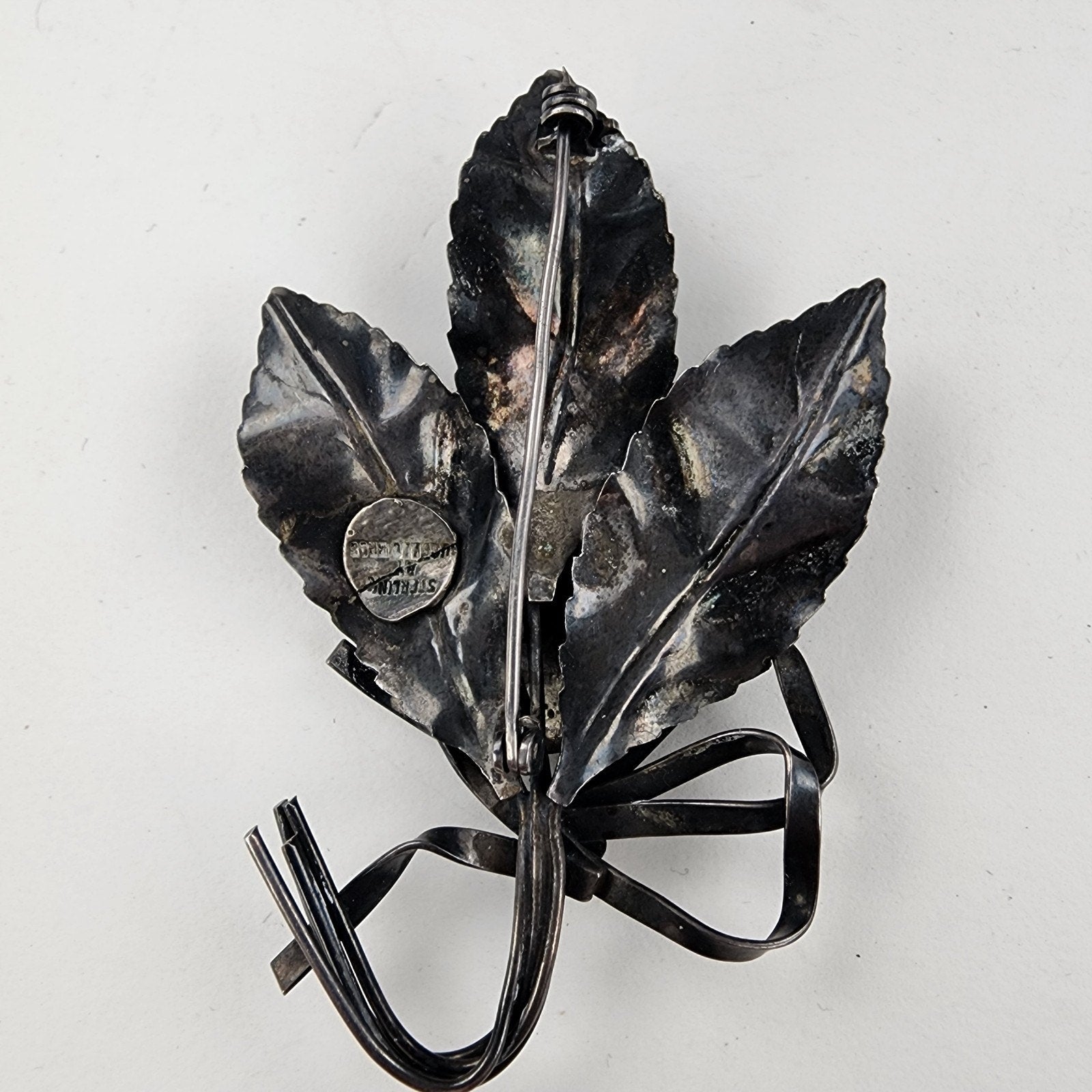 Leaf Ribbon Brooch Sterling Silver 925 Angello Bros Pin Antique