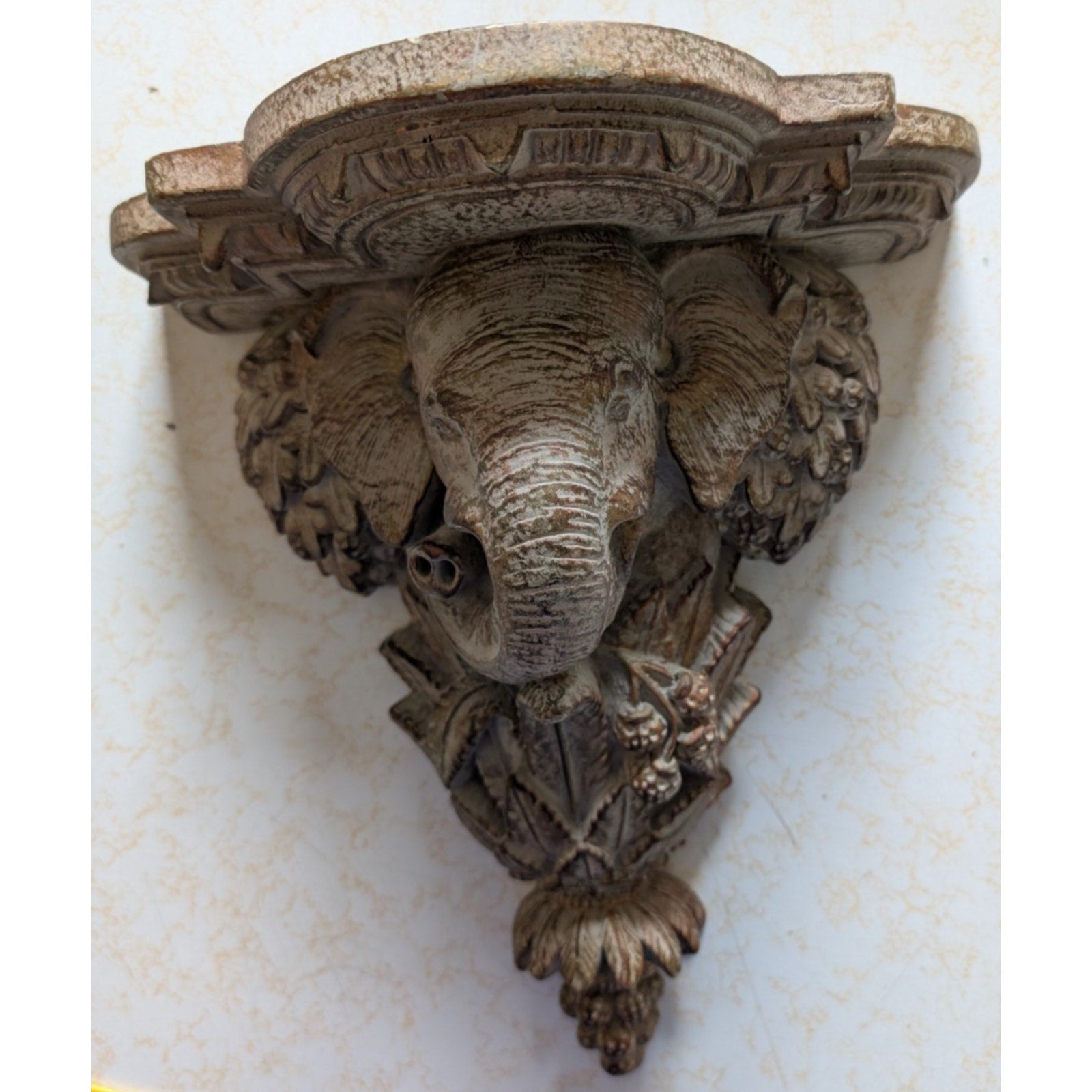 Gilt Elephant Wall Sconce Shelf MCM Home Decoration
