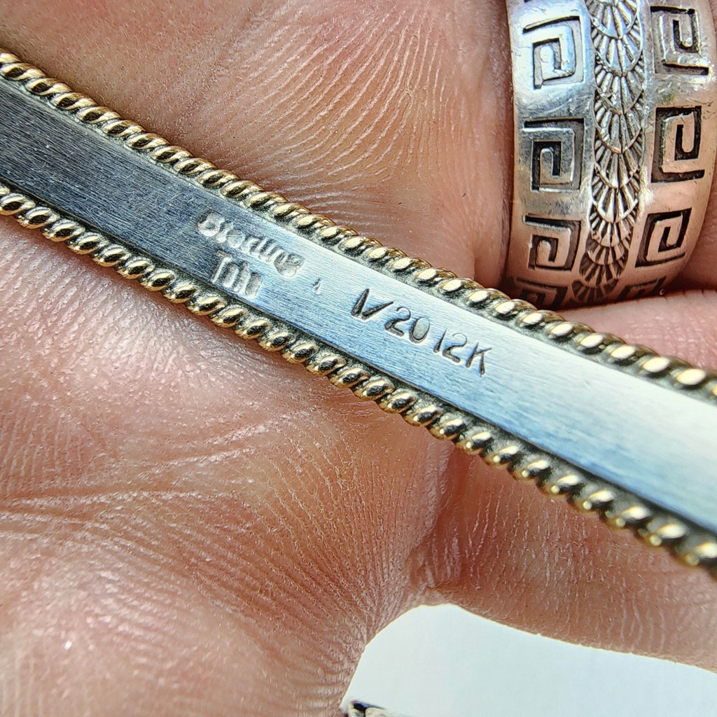 12K Yellow Gold & Sterling Silver 925 Bangle Bracelet by Native Navajo Tahe 2.5"
