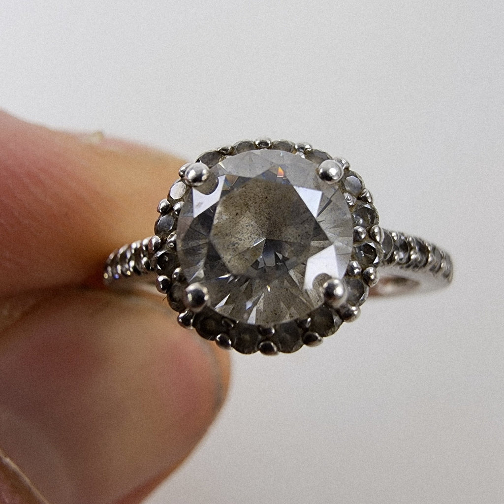 Halo Cocktail Ring Size 8 Sterling Silver 925 Vintage Cluster Band