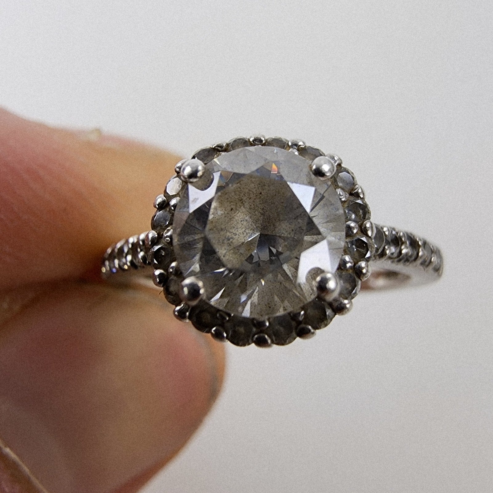 Halo Cocktail Ring Size 8 Sterling Silver 925 Vintage Cluster Band