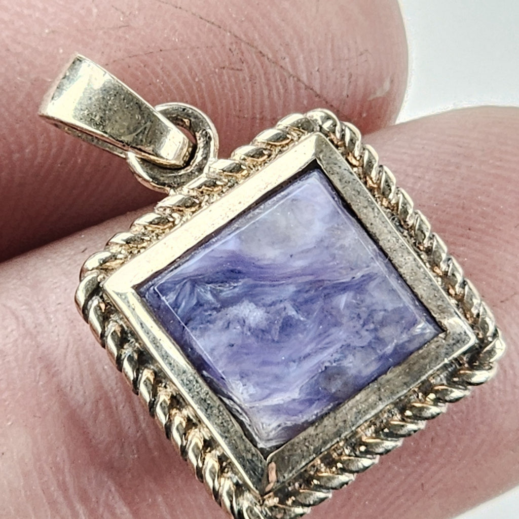 Purple Siberian Charoite Twisted Wire Pendant Sterling Silver 925
