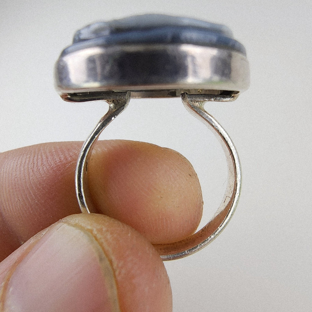 Hand Carved Agate Cameo Ring Size 8 1/4 Sterling Silver 925 Vintage