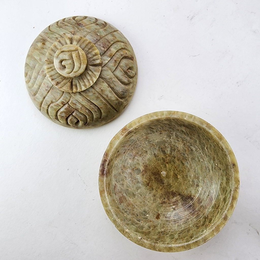 Soapstone Lidded Container Hand Carved Vintage Trinket Box Container