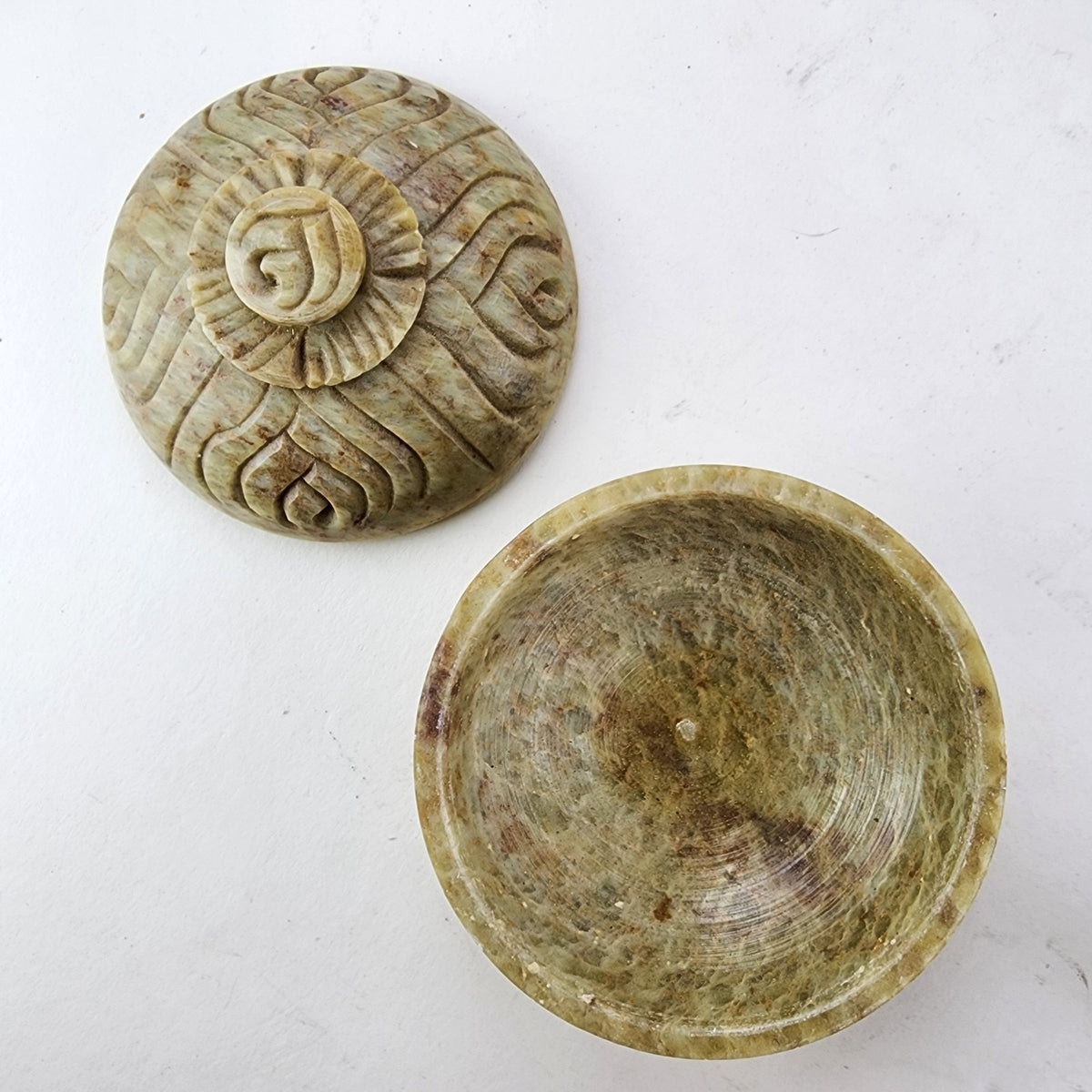 Soapstone Lidded Container Hand Carved Vintage Trinket Box Container